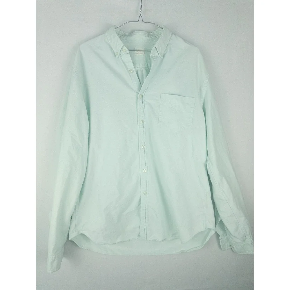 J.Crew Vintage Oxford Tailored Button Down Shirt Mens L Mint Green Preppy Coasta